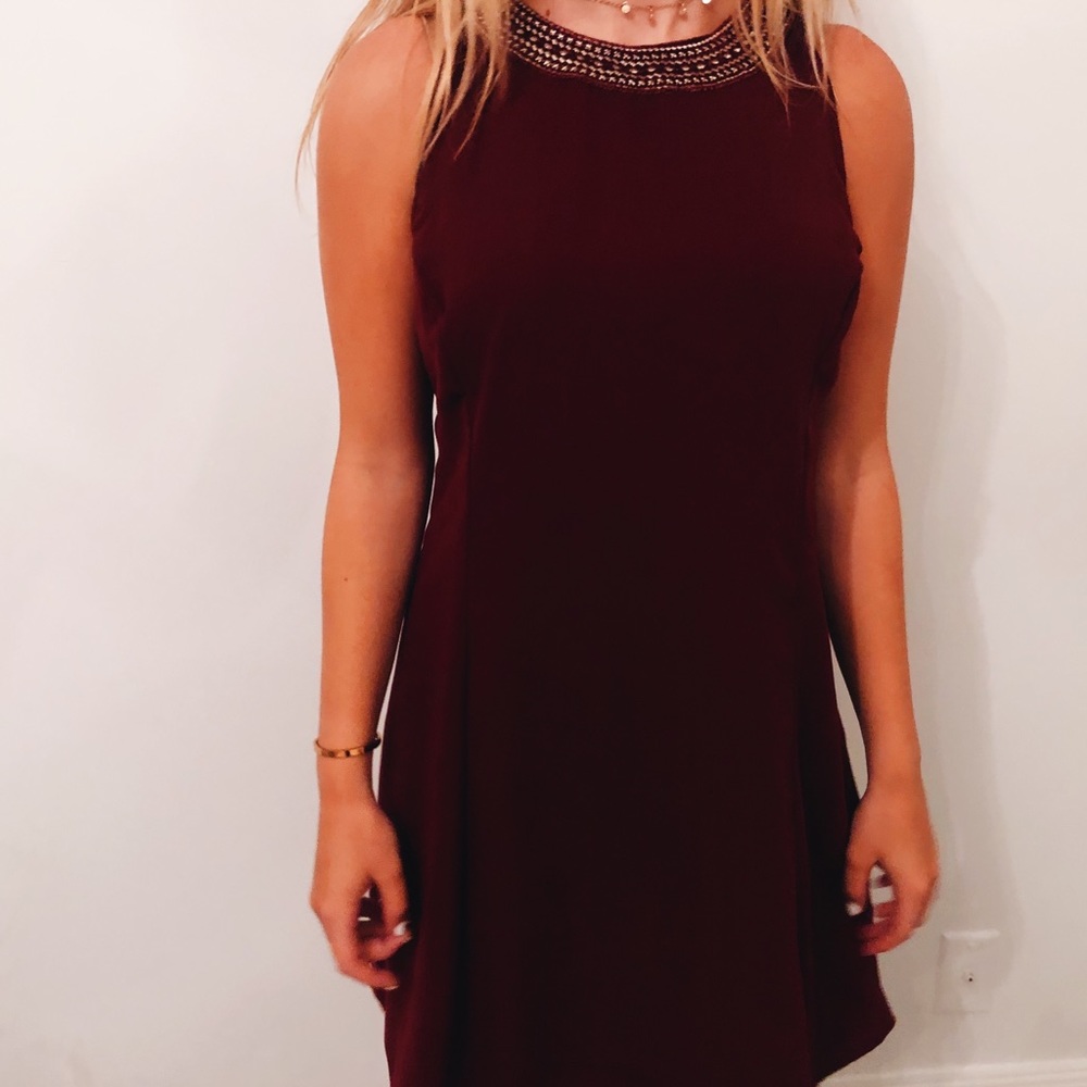 red burgundy dress